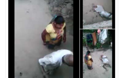 महिला ने घर के बुजुर्ग को लात घूसों से पीटा और बरसाई लाठी, वीडियो वायरल
